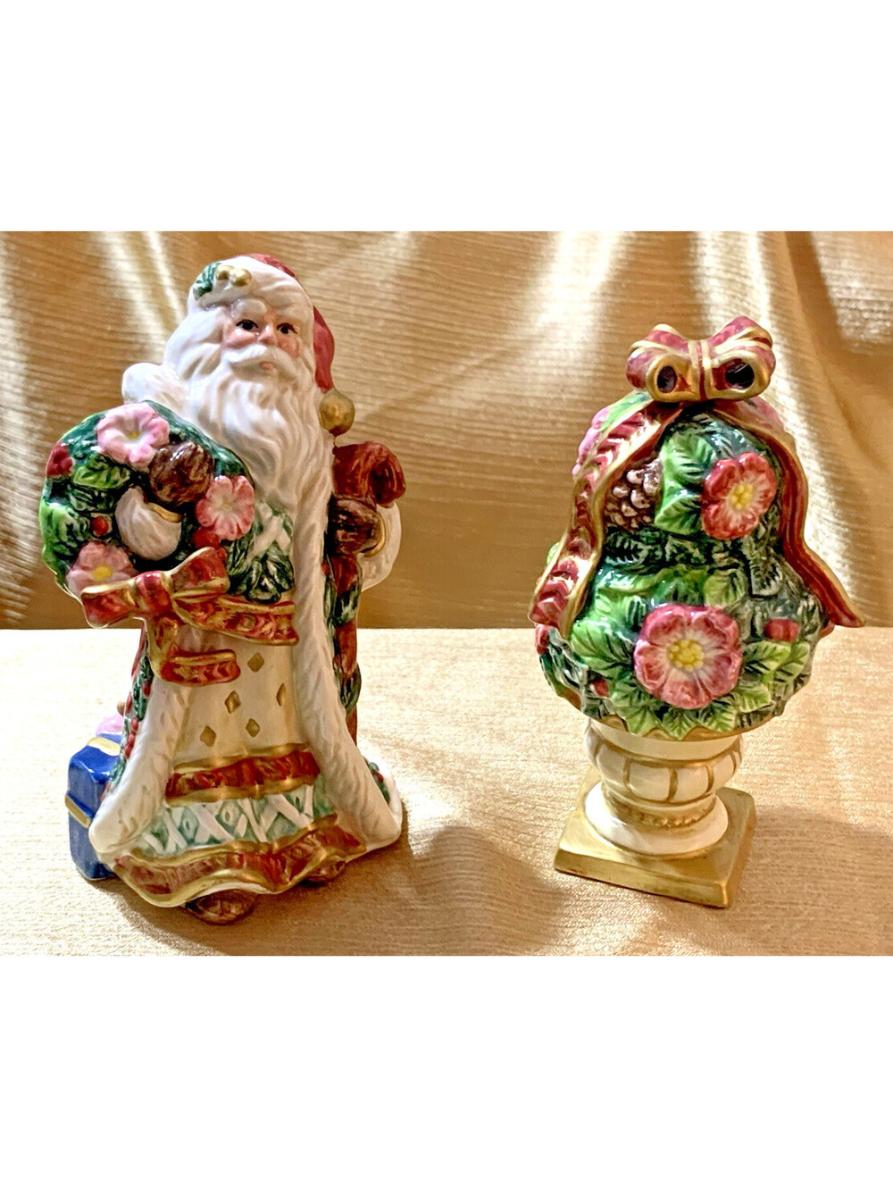 Rare VTG 90s Fitz Floyd Retro Santa Christmas Salt Pepper Shaker HAND-PAINTED